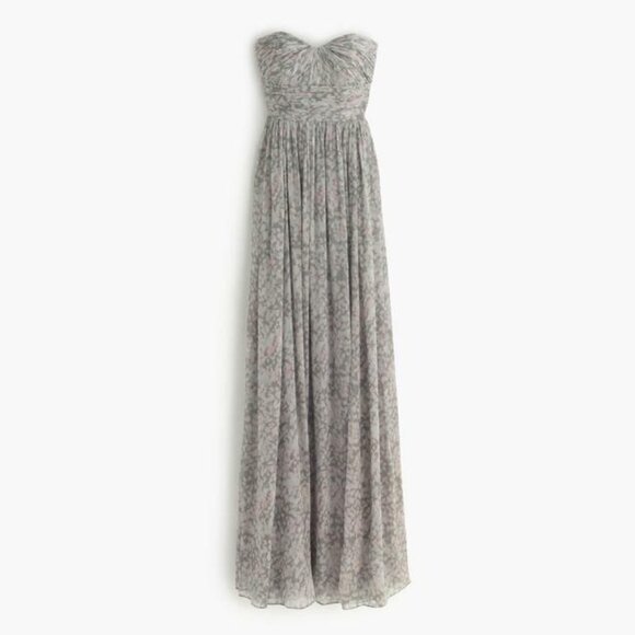 J Crew Arabelle Silk Chiffon Maxi Dress Sweetheart Grey Gray Pink Floral Size 6 - Picture 10 of 11